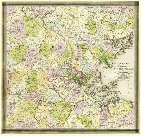 Boston Massachusetts - Dearborn 1841 White Modern Wood Framed Art Print with Double Matting by Dearborn