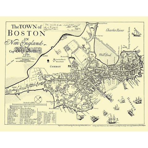 Boston Massachusetts - Derving 1722 Black Modern Wood Framed Art Print with Double Matting by Derving