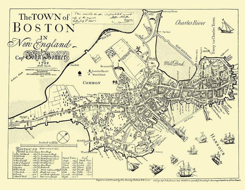 Boston Massachusetts - Derving 1722 Black Ornate Wood Framed Art Print with Double Matting by Derving