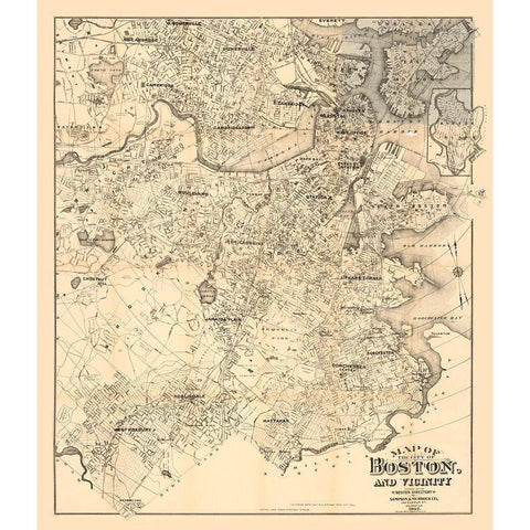 Boston Massachusetts - Murdock 1907 Gold Ornate Wood Framed Art Print with Double Matting by Murdock