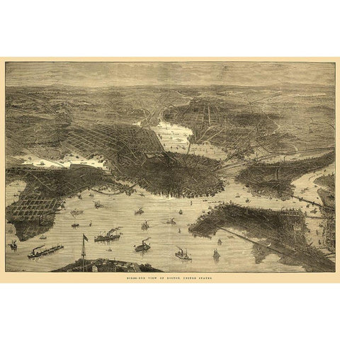 Boston Massachusetts - Sulman 1870  Gold Ornate Wood Framed Art Print with Double Matting by Sulman