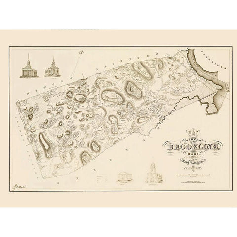 Brookline Massachusetts Landowner - Morse 1844 Black Modern Wood Framed Art Print with Double Matting by Morse