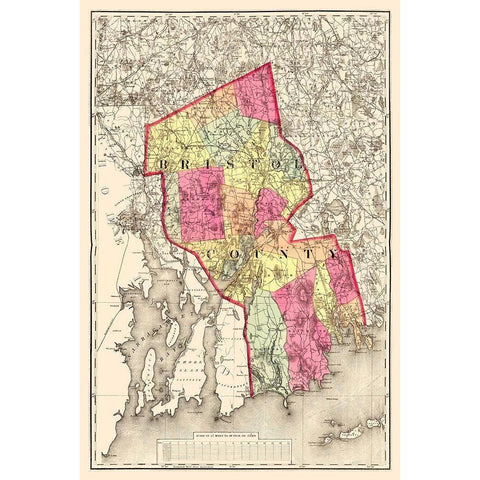 Bristo Massachusetts - Walling 1871 Black Modern Wood Framed Art Print with Double Matting by Walling