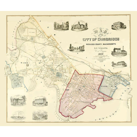 Cambridge Massachusetts - Friend 1854 Black Modern Wood Framed Art Print by Friend