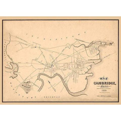 Cambridge Massachusetts - Hayward 1838 Black Modern Wood Framed Art Print by Hayward