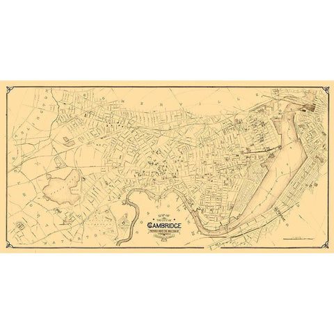 Cambridge Massachusetts - Hastings 1894  Black Modern Wood Framed Art Print with Double Matting by Hastings