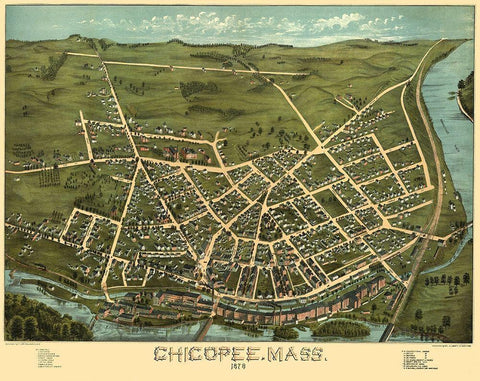 Chicopee Massachusetts - Brimner 1878 Black Ornate Wood Framed Art Print with Double Matting by Bremner