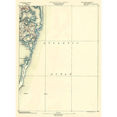 Chatham Massachusetts Sheet - USGS 1890 White Modern Wood Framed Art Print by USGS