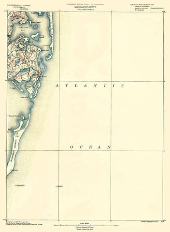 Chatham Massachusetts Sheet - USGS 1890 White Modern Wood Framed Art Print with Double Matting by USGS