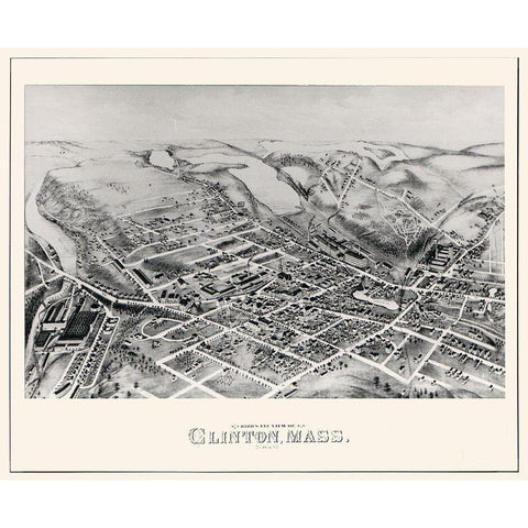Clinton Massachusetts -1876 Gold Ornate Wood Framed Art Print with Double Matting by Unknown