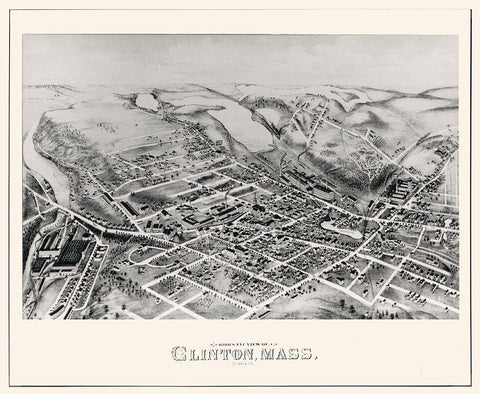 Clinton Massachusetts -1876 Black Ornate Wood Framed Art Print with Double Matting by Unknown