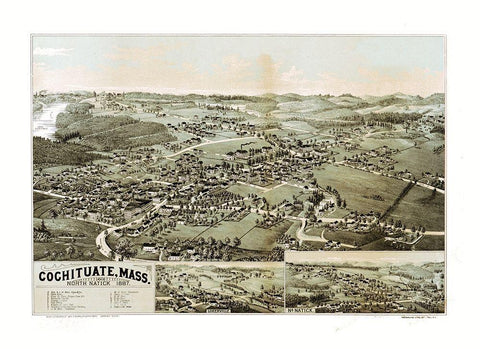 Cochituate Massachusetts - Norris 1887  Black Ornate Wood Framed Art Print with Double Matting by Norris