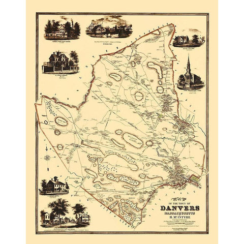 Danvers Massachusetts Landowner - Friend 1852 Black Modern Wood Framed Art Print by Friend