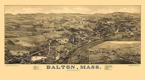 Dalton Massachusetts - Burleigh 1884  Black Ornate Wood Framed Art Print with Double Matting by Burleigh