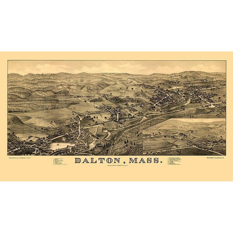 Dalton Massachusetts - Burleigh 1884  White Modern Wood Framed Art Print by Burleigh