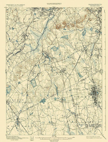 Dedham Massachusetts Sheet - USGS 1894 Black Ornate Wood Framed Art Print with Double Matting by USGS