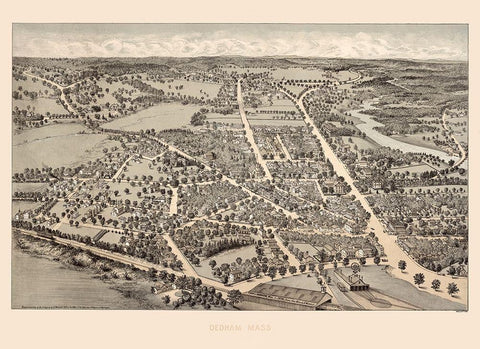 Dedham Massachusetts -1876 Black Ornate Wood Framed Art Print with Double Matting by Unknown