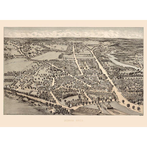 Dedham Massachusetts -1876 Black Modern Wood Framed Art Print with Double Matting by Unknown