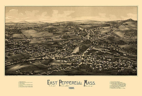 East Pepperell Massachusetts - Burleigh 1886  Black Ornate Wood Framed Art Print with Double Matting by Burleigh