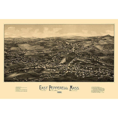 East Pepperell Massachusetts - Burleigh 1886  White Modern Wood Framed Art Print by Burleigh