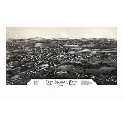 East Douglas Massachusetts - Burleigh 1886  Gold Ornate Wood Framed Art Print with Double Matting by Burleigh