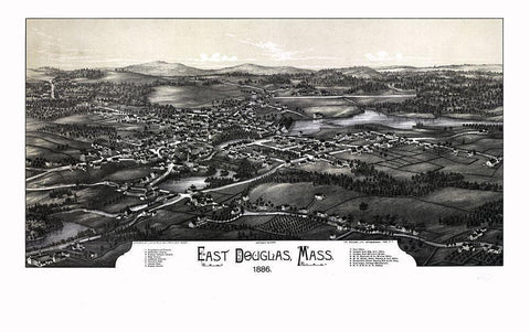 East Douglas Massachusetts - Burleigh 1886  Black Ornate Wood Framed Art Print with Double Matting by Burleigh