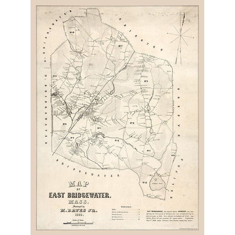 East Bridgewater Massachusetts - Bates 1848  Black Modern Wood Framed Art Print with Double Matting by Bates