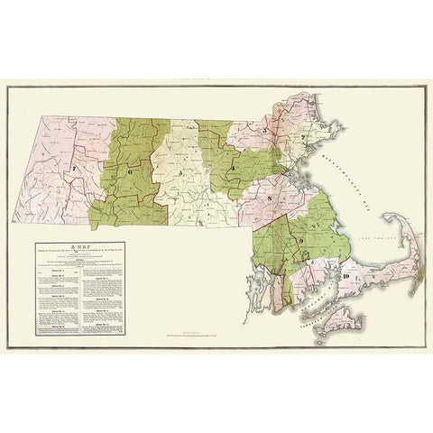 Massachusetts Election Districts - Bigelow 1842  Black Modern Wood Framed Art Print by Bigelow
