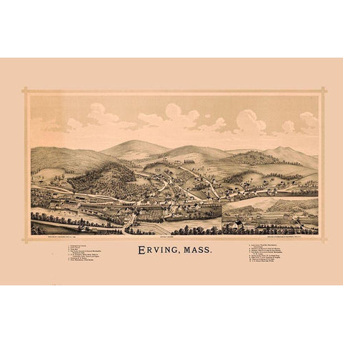 Erving Massachusetts - Burleigh 1891  White Modern Wood Framed Art Print by Burleigh