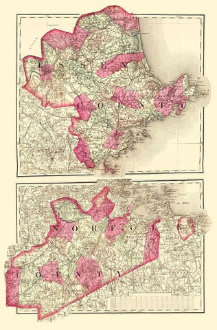 Essex  Norfolk Massachusetts - Walling 1871 White Modern Wood Framed Art Print with Double Matting by Walling