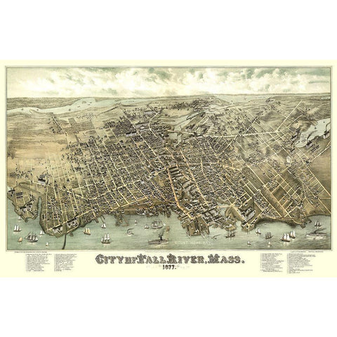 Fall River Massachusetts - Bailey 1877 White Modern Wood Framed Art Print by Bailey