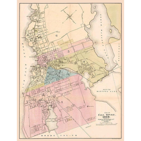 Fall River Massachusetts - Davenport 1878  Black Modern Wood Framed Art Print by Davenport