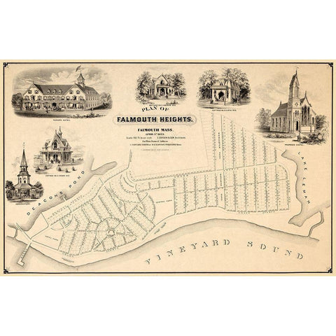 Falmouth Massachusetts - Boyden 1873  White Modern Wood Framed Art Print by Boyden