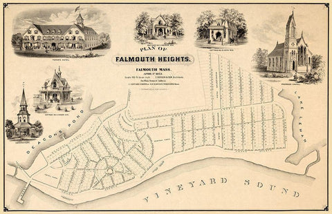 Falmouth Massachusetts - Boyden 1873  White Modern Wood Framed Art Print with Double Matting by Boyden