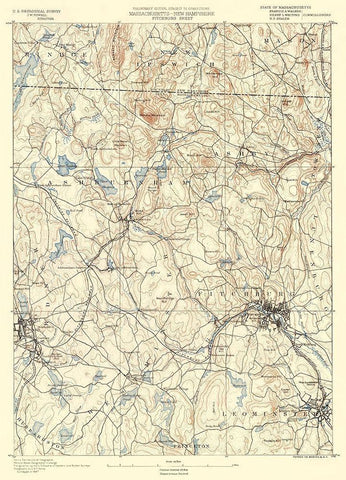 Fitchburg Massachusetts Sheet - USGS 1890 White Modern Wood Framed Art Print with Double Matting by USGS