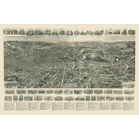 Fitchburg Massachusetts - Bailey 1915  Black Modern Wood Framed Art Print by Bailey