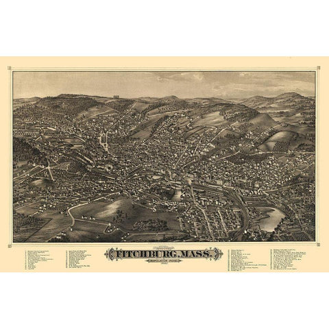 Fitchburg Massachusetts - Burleigh 1882  Black Modern Wood Framed Art Print with Double Matting by Burleigh