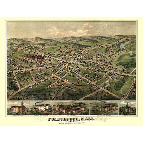 Foxborough Massachusetts - Bailey 1879  Black Modern Wood Framed Art Print with Double Matting by Bailey