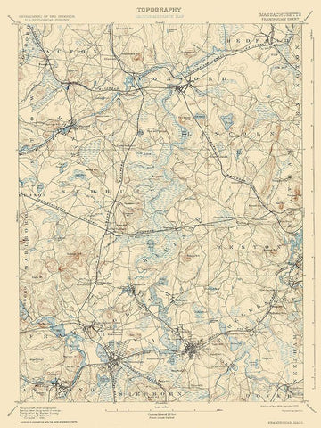 Framingham Massachusetts Sheet - USGS 1894 White Modern Wood Framed Art Print with Double Matting by USGS