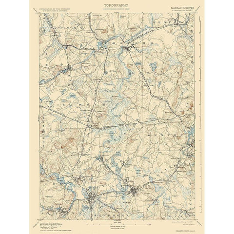 Framingham Massachusetts Sheet - USGS 1894 White Modern Wood Framed Art Print by USGS