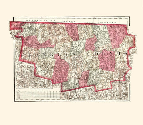 Franklin Massachusetts - Walling 1871 White Modern Wood Framed Art Print with Double Matting by Walling