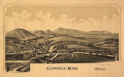 Glendale Massachusetts - Burleigh 1890  Black Ornate Wood Framed Art Print with Double Matting by Burleigh