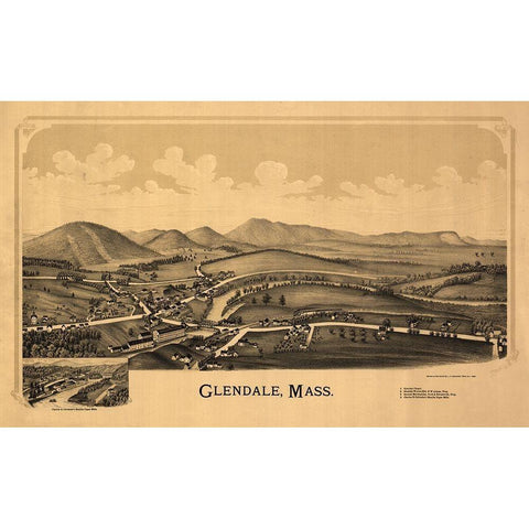 Glendale Massachusetts - Burleigh 1890  Gold Ornate Wood Framed Art Print with Double Matting by Burleigh