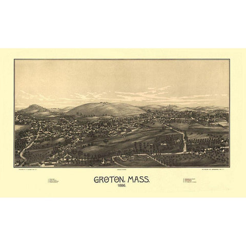 Groton Massachusetts - Burleigh 1886  Gold Ornate Wood Framed Art Print with Double Matting by Burleigh