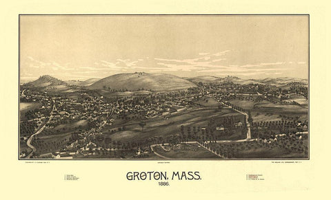 Groton Massachusetts - Burleigh 1886  Black Ornate Wood Framed Art Print with Double Matting by Burleigh