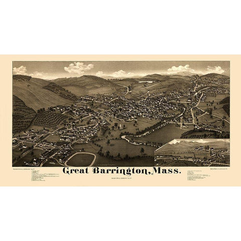 Great Barrington Massachusetts - Burleigh 1884  Gold Ornate Wood Framed Art Print with Double Matting by Burleigh