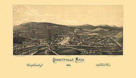 Graniteville Massachusetts - Burleigh 1886  White Modern Wood Framed Art Print with Double Matting by Burleigh