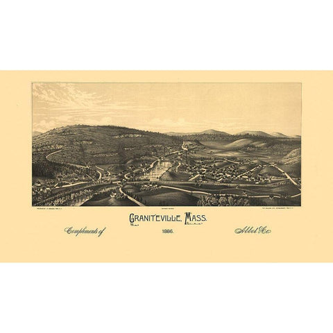 Graniteville Massachusetts - Burleigh 1886  Black Modern Wood Framed Art Print with Double Matting by Burleigh