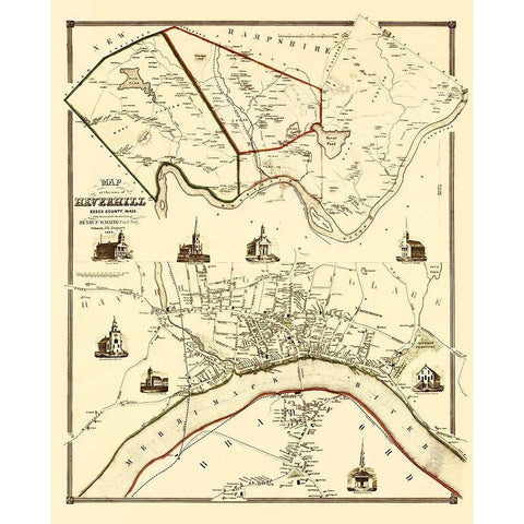 Haverhil Massachusetts Landowner - Jaques 1851 White Modern Wood Framed Art Print by Jaques