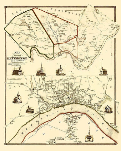 Haverhil Massachusetts Landowner - Jaques 1851 White Modern Wood Framed Art Print with Double Matting by Jaques